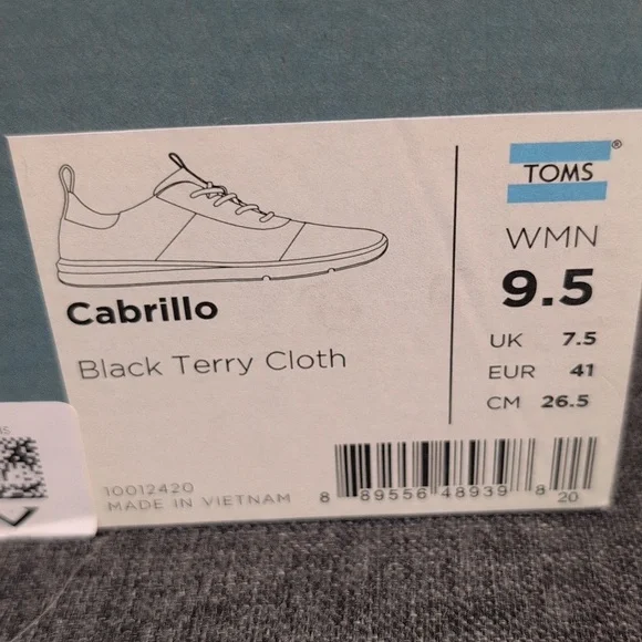 Toms Women's Cabrillo Black Terry Sneakers Sz 9.5 - Picture 5 of 5